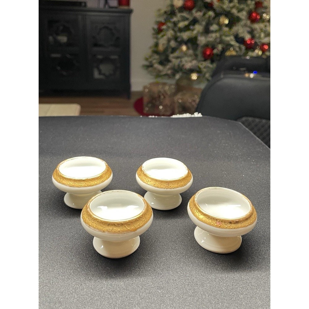 Antique Marked Vienna Austria White & Gold,  Shield and Crown Salt Cellars Set 4